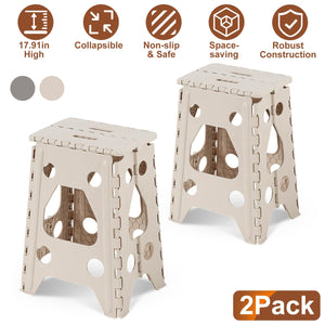 2 Pack 17.91In High Step Stool Folding Stepping Stool Lightweight Plastic Step Stool with Handle Non-slip for Kitchen Bathroom