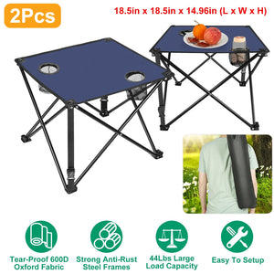 2Pcs Foldable Camping Table Portable Picnic Table Lightweight Travel Desk with 2 Cup Holders/Table Carrying Bag