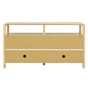 Bohemian Style Rattan Buffet Storage Cabinet with Solid Wood Frame