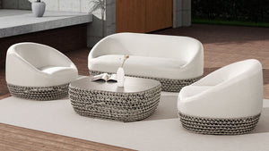 Willow - Oval Woven Patio Coffee Table, Wicker Frame
