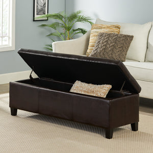 Upholstered PU Leather Storage Ottoman with Solid Wooden Legs