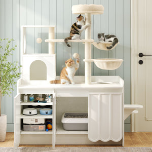 50.6" Cat Tree with Litter Box Enclosure, Sisal Scratching Post & Storage