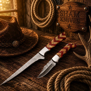 Best Pair of Handmade Damascus Steel Fillet & Pocket Folding Knife