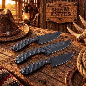 Dark Frontier Rasp Steel Skinning Knife Trio – Micarta Handles