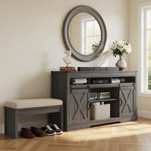 Farmhouse TV Stand With Sliding Barn Doors & Adjustable Storage