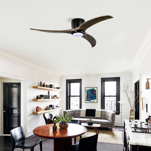 52" Flush Mount Solid Wood Blades Ceiling Fan with Lights and Remote Control