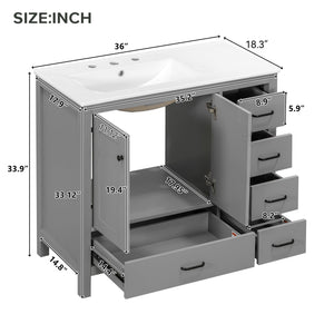 36" Gray Bathroom Vanity with Ceramic Sink Combo
