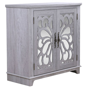 Elegant Sideboard With 2 Acrylic Mirrored Doors, Adjustable Shelf Storage