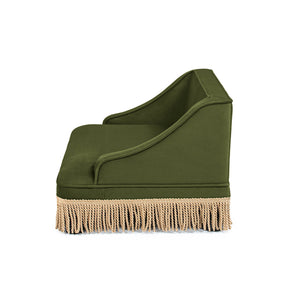 Duchess 33' Medium Princess Pet Bed Sofa with Fringe Skirt, Olive Green Velvet