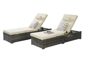 Outdoor Chaise Lounge Chair Set of 2 with Storage and Cushions