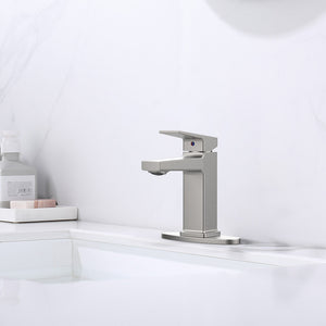 Brushed Nickel Single Handle Bathroom Faucet with Deck