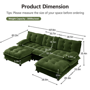 107" U Shaped Modern Sofa Modular Sectional Cloud Couch with Ottomans