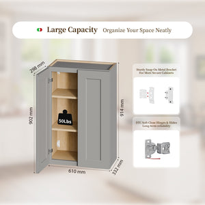 Gray Shaker Solid Wood Wall Cabinet with Soft-Close Doors