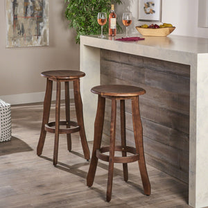 Primrose Outdoor Acacia Wood Barstools With Foot Rest (Set of 2) - Dark Brown