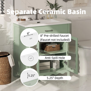 30 Inches Bathroom Vanity with Tempered Glass