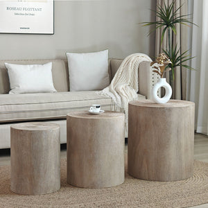 Set of 3 Rounded Wood Coffee Tables, End Tables, Plant Stands - Rustic Wood Finish