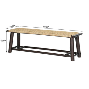 Farmhouse Modern Solid Wood Rattan Bench Multi Functional Design 59" Indoor & Covered Outdoor Bench - Walnut
