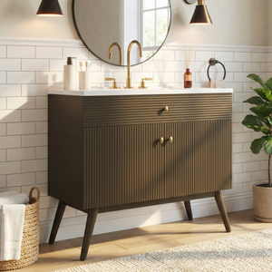 36" Luxury Striped Bathroom Vanity, Soft-Close Dual-Door Storage & Premium Ceramic Sink