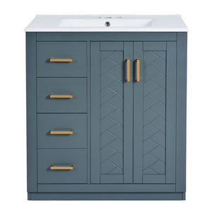 Ceramic Sink Combo, Freestanding Vanity Set With 3 Drawers & Soft Closing Doors
