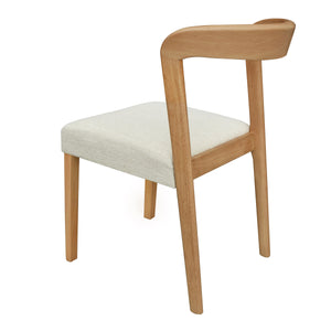 Solid Rubber Wood Dining Chairs (Natural Oak + Beige) Set of 2