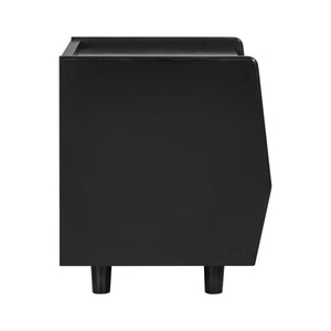 Black Nightstand with Rattan Detail