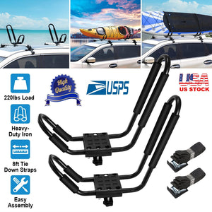 Title: 1 Pair Universal J-Bar Kayak Carrier 220LBS Load Heavy Duty Canoe Car Top Mount Carrier Roof Rack w/ 2Pcs Tie Down Straps