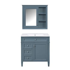 Bathroom Vanity With Medicine Cabinet, Royal Mirror Cabinet, Modern Bathroom Storage Cabinet With 2 Soft Closing Doors And 4 Drawers