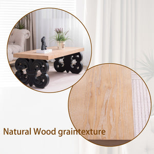 Black Scroll Base Coffee Table – 47" Rectangular Wood Living Room Table