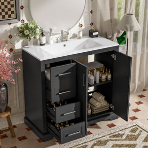 Bathroom Vanity With Sink, Soft Close Doors, Adjustable Shelf & 3 Drawers