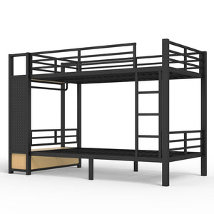 Twin XL Over Twin XL Metal Bunk Bed with Storage Shelves