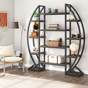 Triple Wide Oval Etagere Bookcase With Shelves For Living Room