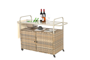 Outdoor Bar Table with Wicker Cabinet and Steel Top