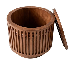 18.9" Round Wooden Side Table with Cylinder Lattice Design