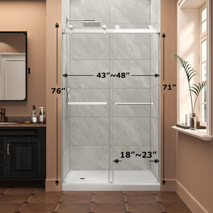 43"-48" W x 76" H Brushed Nickel Reversible Double Bypass Sliding Shower Door