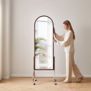 Arched Full Length Mirror with Storage Shelves & Wheels
