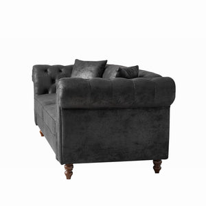 Chesterfield 3 And 3 Seater Sofa Set High Tech Fabric Roll Armrest Upholstered Couch