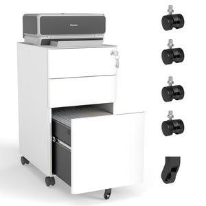 3-Drawer Mobile File Cabinet With Lock, On Wheels - White
