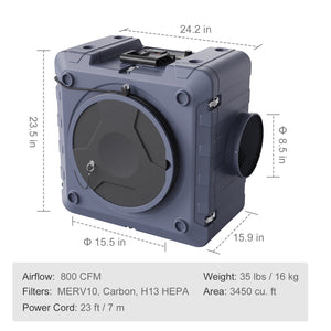 Air Scrubber with 3-Stage Filtration, Stackable Negative Air Machine 800 CFM