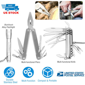 Outdoor Survival Tool Set Pocket Knife Pliers Flashlight Survival Emergency Kit for Camping Hiking Adventure Fishing Hunting