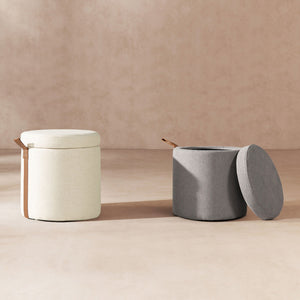 Brandy - Round Upholstered Storage Ottoman With Accent