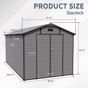 8x14 FT Plastic Outdoor Storage Shed - Lockable Resin Tool Shed with 2 Window & 3 Air vents