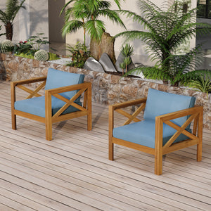 Patio Conversation Set, Outdoor Wood Conversation Seat (Set of 2)