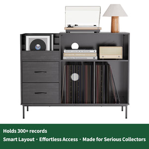 Grain Record Player Stand, Media Console With Speaker Shelf & 2 Drawers