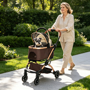 Pet Stroller for Dogs and Cats, 2-in-1 Detachable Foldable With Sun Canopy