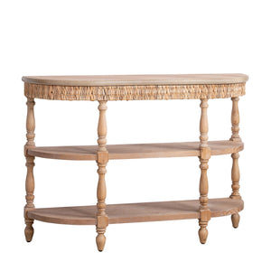 Handcrafted Console Table With Hand Woven Trim, 3 Tier Storage Shelves - Natural