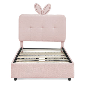 Twin Size Kids Upholstered Bed with Oversized Rabbit Ear Headboard