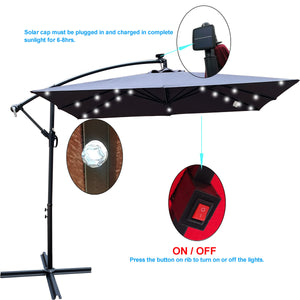 Square 2.5x2.5M Outdoor Patio Umbrella with Solar LED Lights