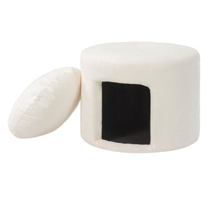 Beige Pet-Friendly Ottoman with Removable Pet Cushion and Hidden Nook