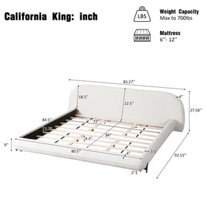 California King Size Bed Frame with Boucle Fabric and Thick Headboard