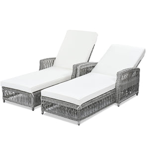 GO 2 Piece Long Reclining Chaise Outdoor Wicker Lounge Set